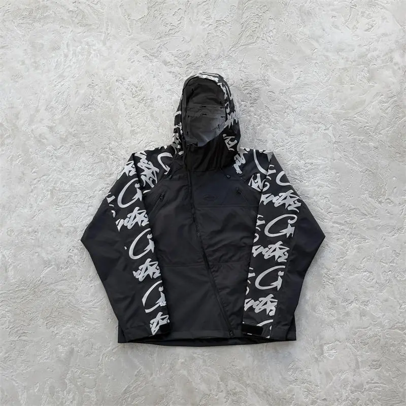 Black Corteiz Elitework Waterproof Shell Jacket V2 product view