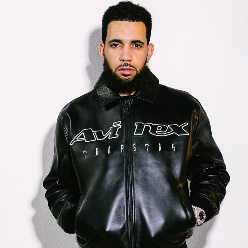 Trapstar x Avirex Leather Jacket Black Wearing Effect