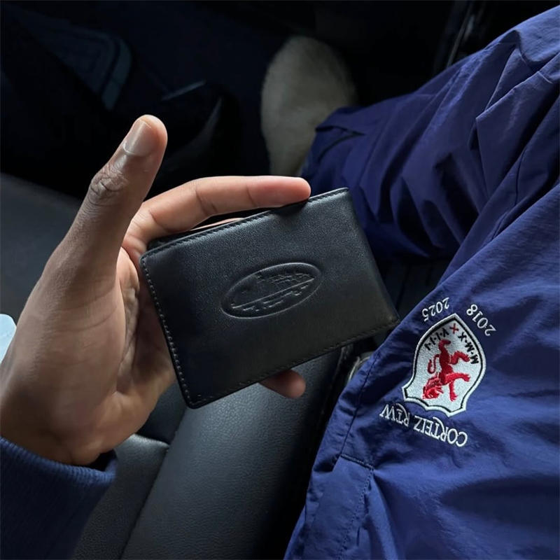 Corteiz Island Leather Card Holder Black Wearing Effect