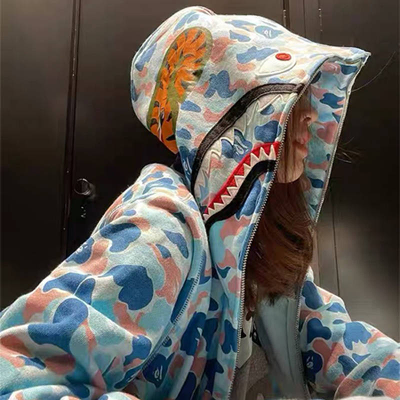 BAPE Store Hangzhou Separate Shark Full Zip Hoodie Multicolor Wearing Effect