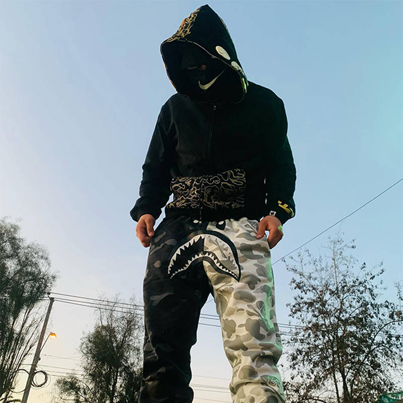 BAPE 23rd Anniversary Shark Full Zip Hoodie Black Wearing Effect