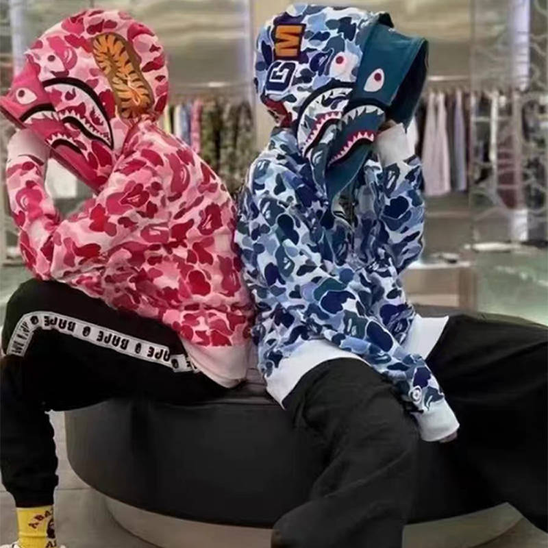BAPE Big ABC Camo Shark Wide Full Zip Double Hoodie Wearing Effect