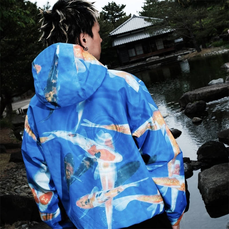 Mertra Koi Jacket Blue Wearing Effect