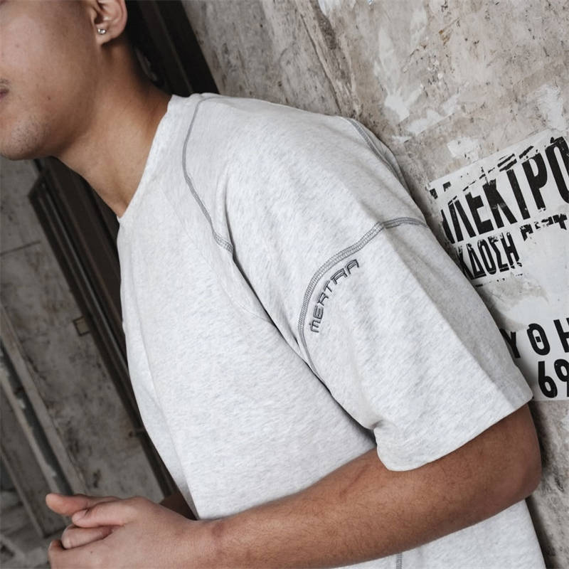 Mertra Insert Embroidery Tee Grey Wearing Effect