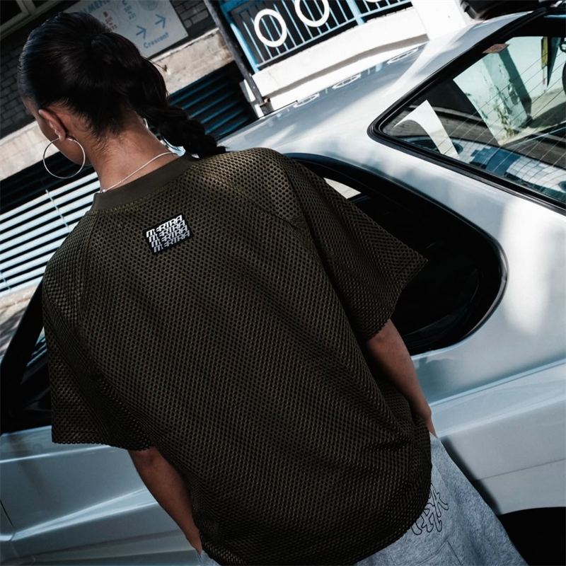Mertra Layered Mesh Jersey Green Wearing Effect