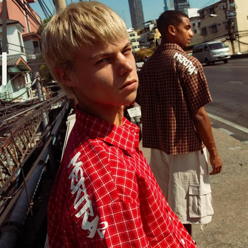 Mertra Plaid Shirts Red Wearing Effect