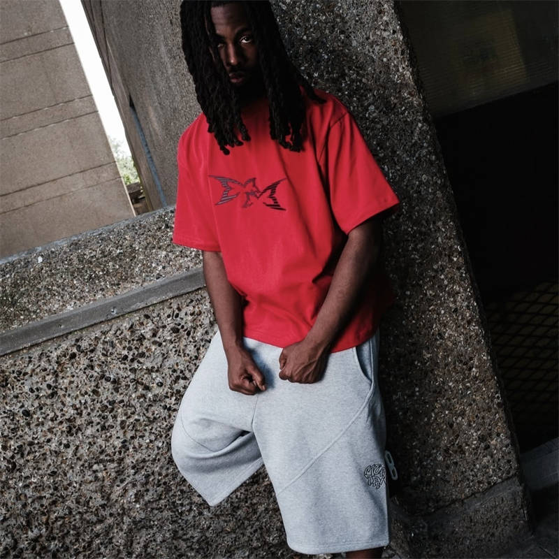 Mertra 3D Logo Tee Red Wearing Effect