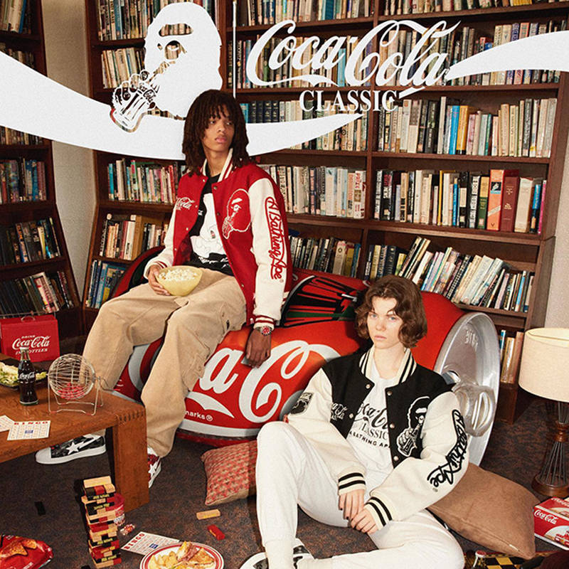 BAPE x Coca Cola Varsity Jacket Red Wearing Effect