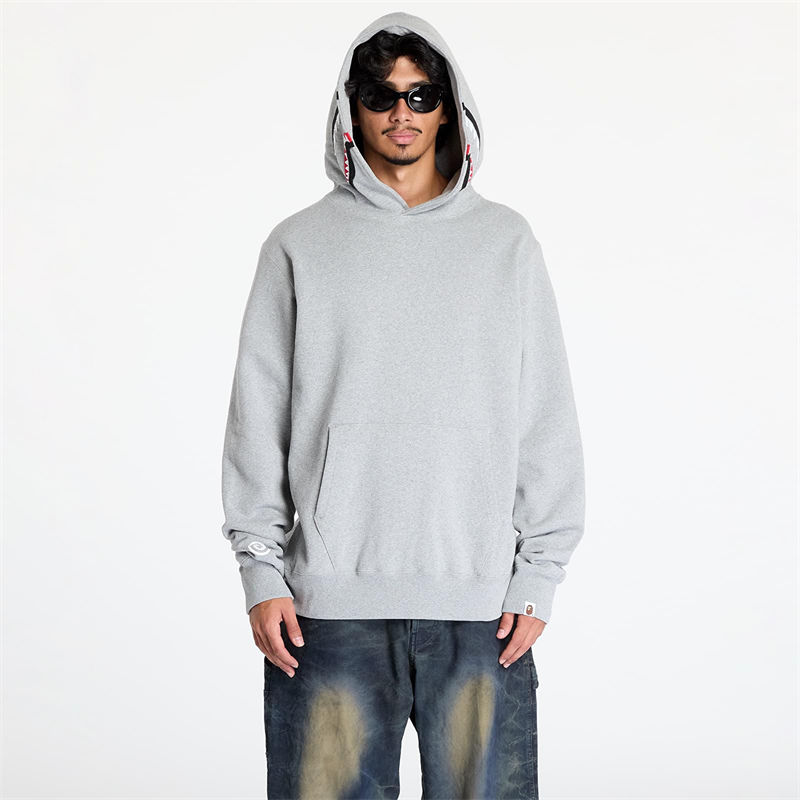 BAPE Shark Pullover Hoodie Grey Wearing Effect