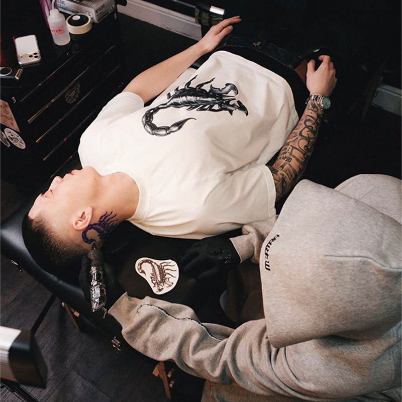 Mertra Scorpion Tee White Wearing Effect