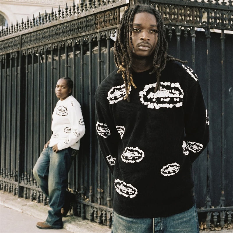 Corteiz x Denim Tears Island Wreath Waffle Thermal Black WEaring Effect