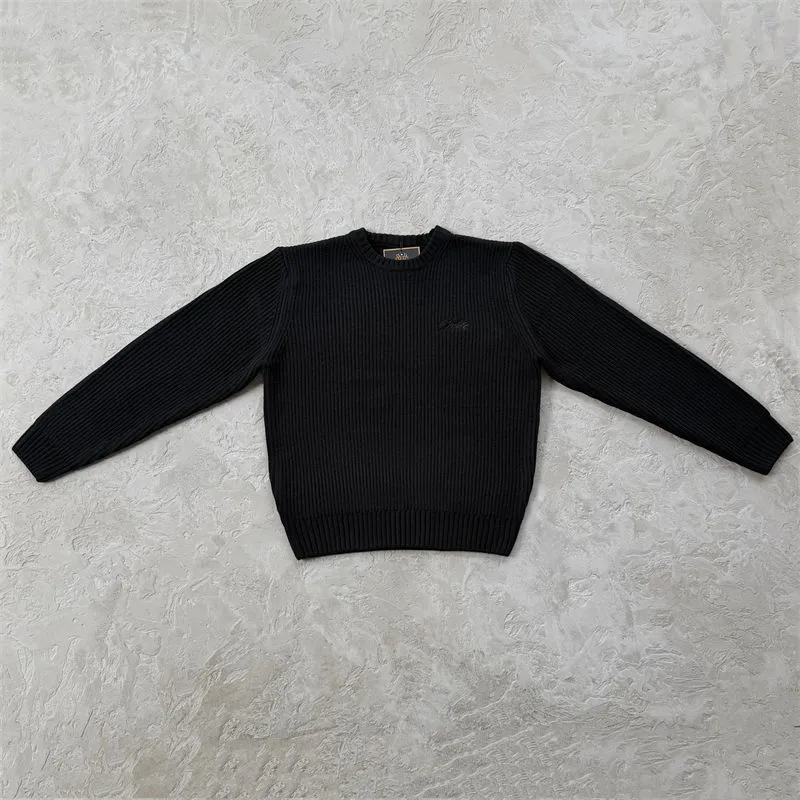 Black Corteiz Crochet Applique Knit Crew with tonal front detailing