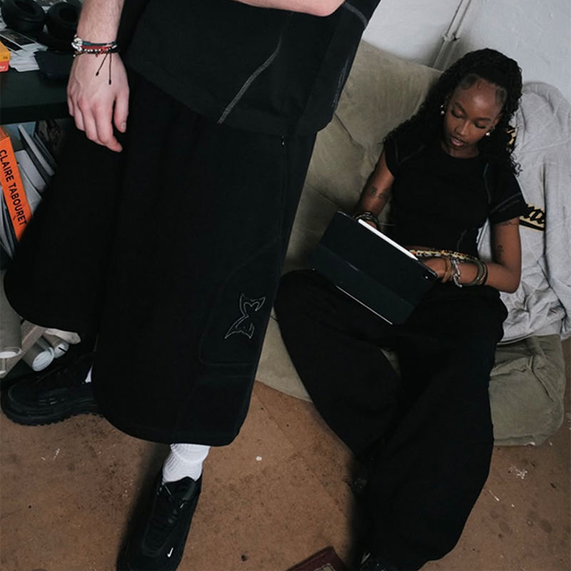 Mertra Split Panel Shorts Black Wearing Effect