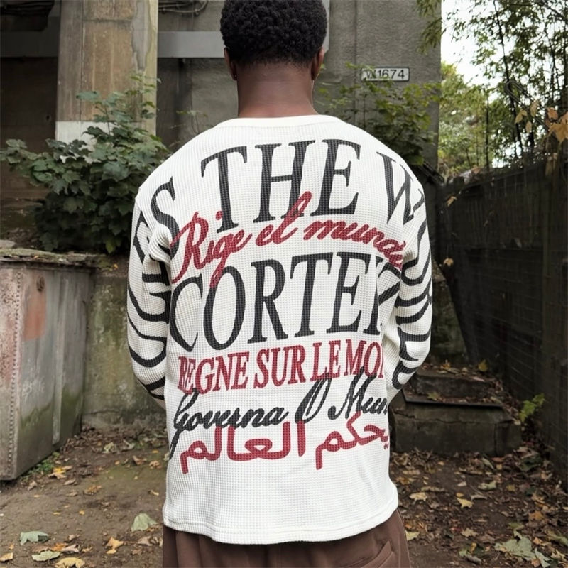 Corteiz Worldwide Waffle Thermal Cream Wearing Effect
