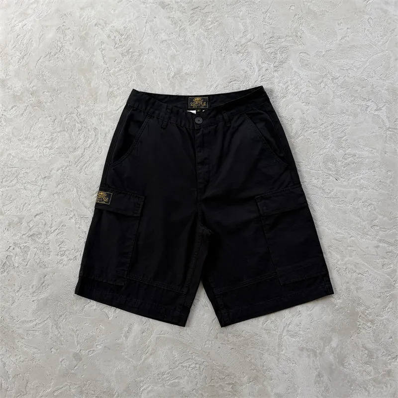 Black cargo shorts with utility pocket detailing from Hipstersbuy