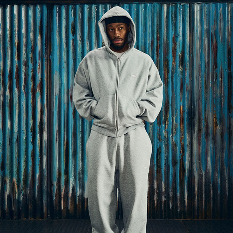 Corteiz Mini Island Zip Hoodie and Sweatpant Grey Wearing Effect