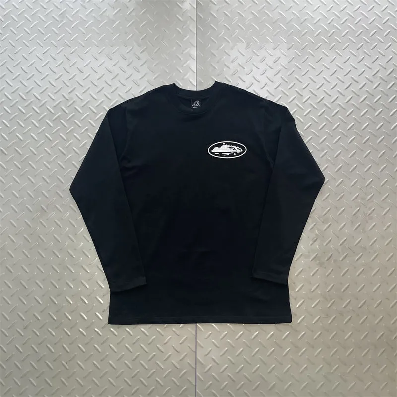 Black Corteiz OG Island Logo Long Sleeve Tee with small front logo