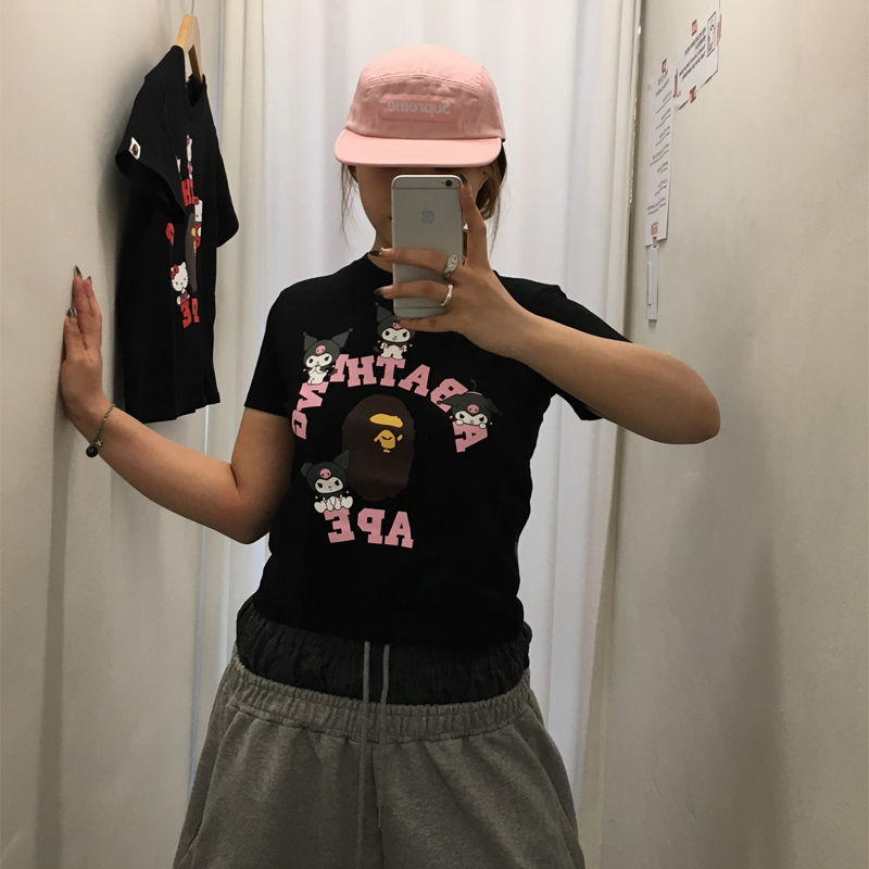 BAPE x Sanrio Characters Kuromi College Mini Tee Black Wearing Effect
