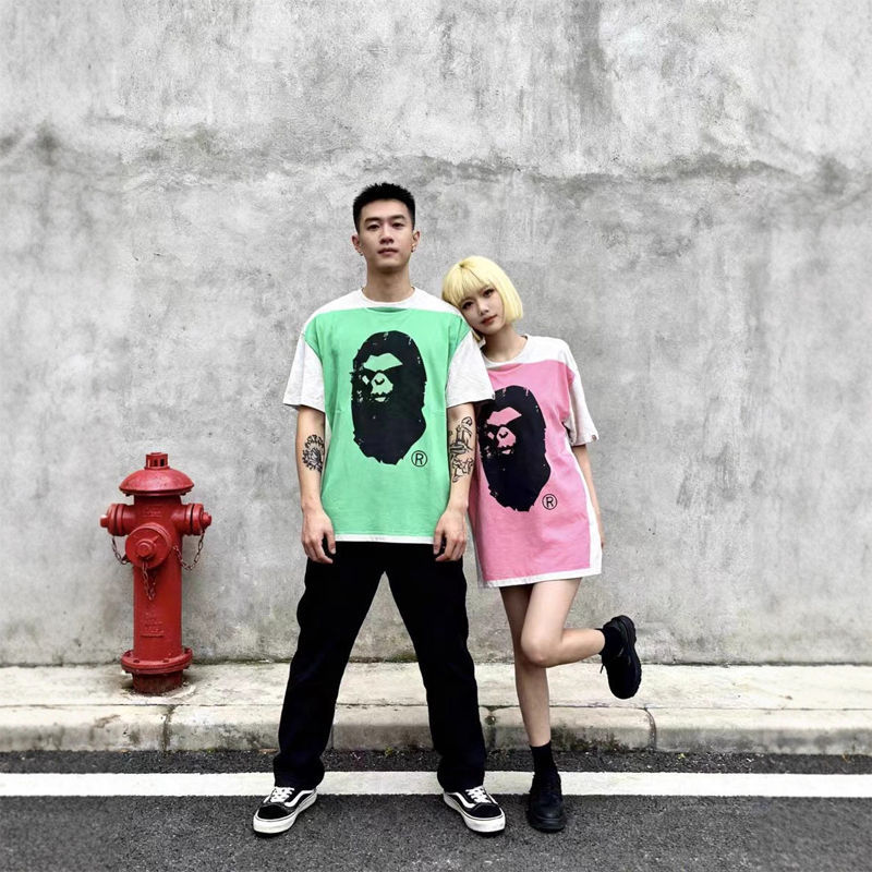 BAPE X SAINT MXXXXXX Mad Face Handprinting Tee White Green Wearing Effect