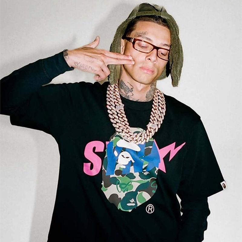 Syna World x BAPE Graphic Tee Black Wearing Effect