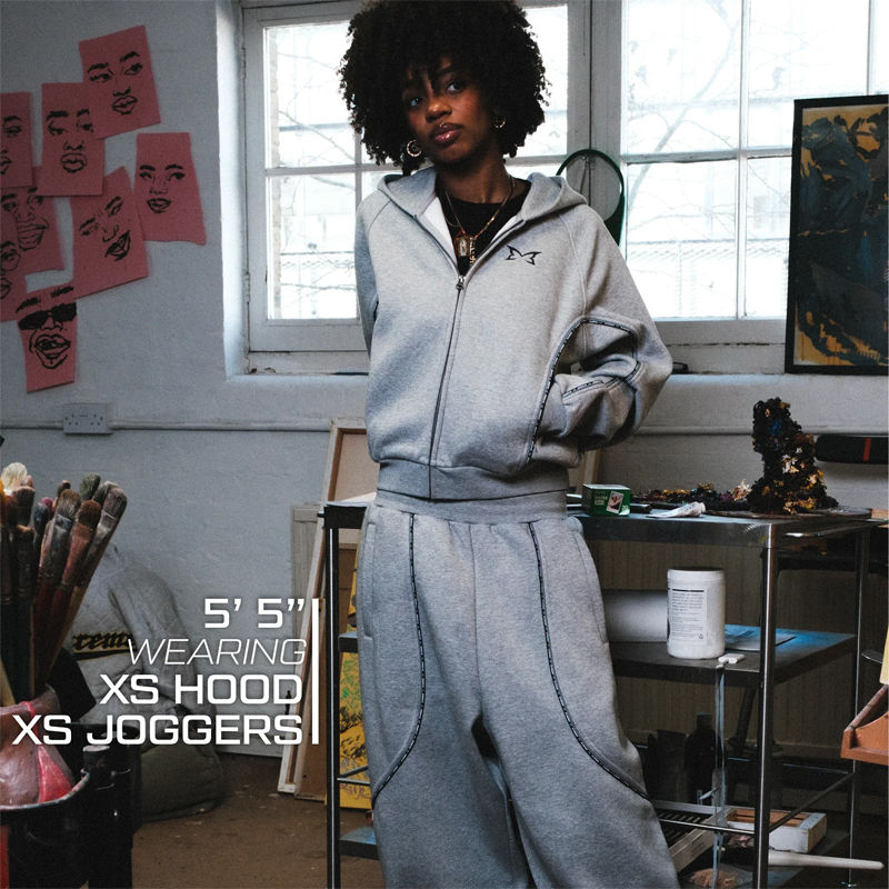 Mertra Piping Hoodie and Joggers Grey Wearing Effect