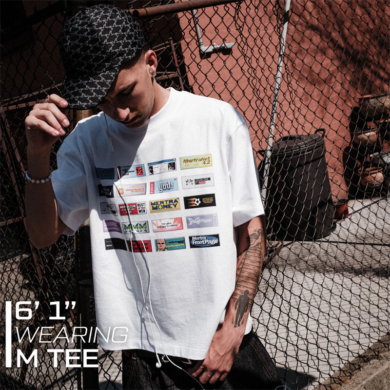 Mertra Archive Banner Tee White Wearing Effect