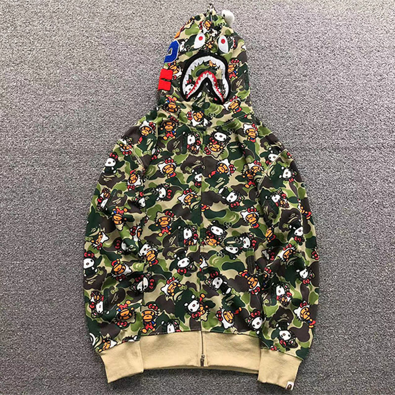 BAPE X SANRIO Hello Kitty Milo ABC Camo Shark Full Zip Hoodie