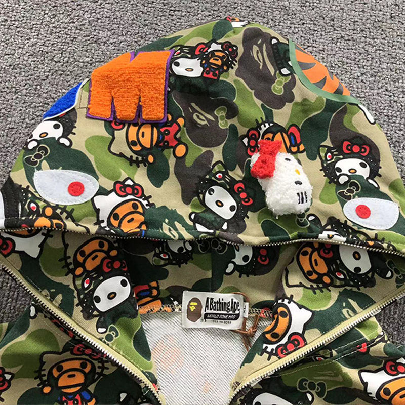 BAPE X SANRIO Hello Kitty Milo ABC Camo Shark Full Zip Hoodie