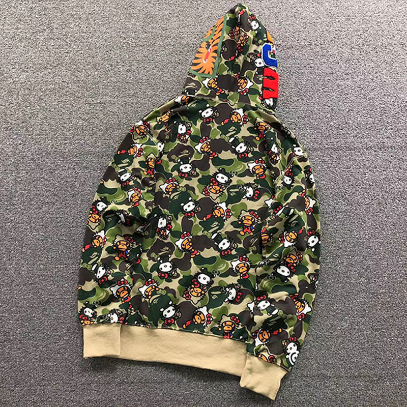BAPE X SANRIO Hello Kitty Milo ABC Camo Shark Full Zip Hoodie