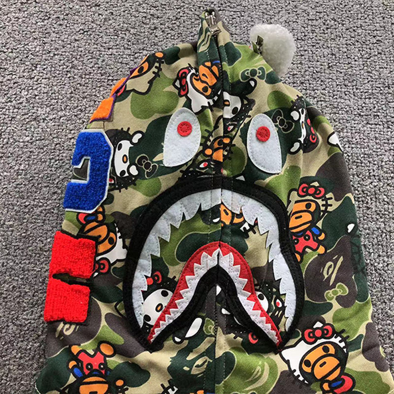 BAPE X SANRIO Hello Kitty Milo ABC Camo Shark Full Zip Hoodie