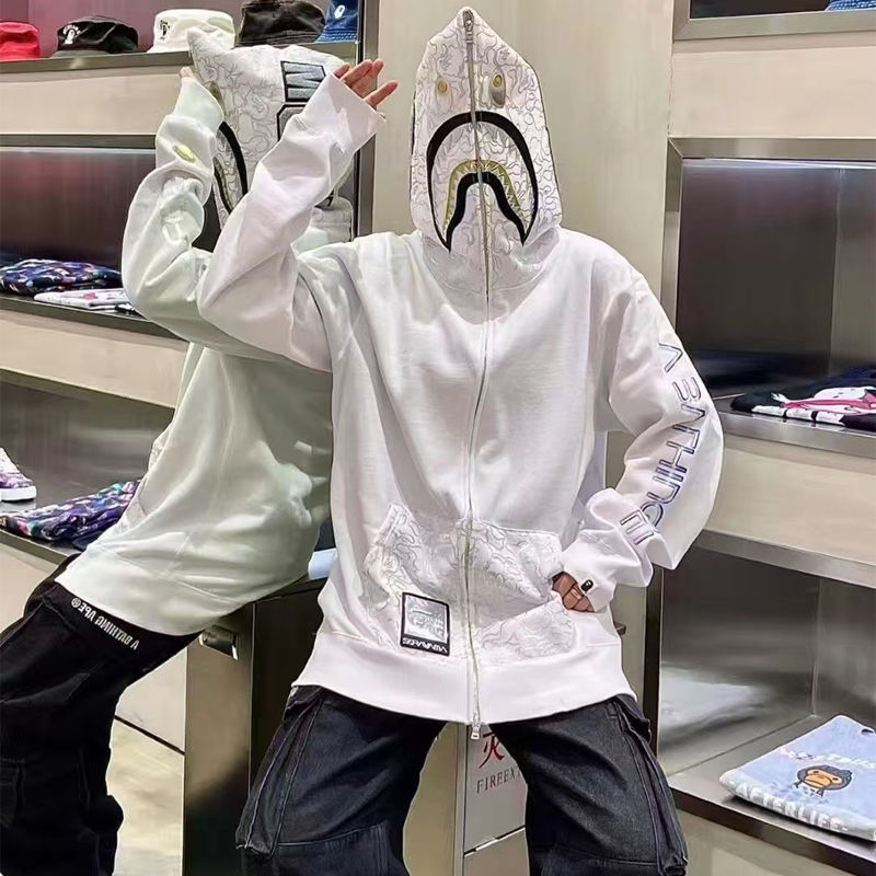 BAPE x Hajime Sorayama Shark Full Zip Hoodie White Wearing Effect