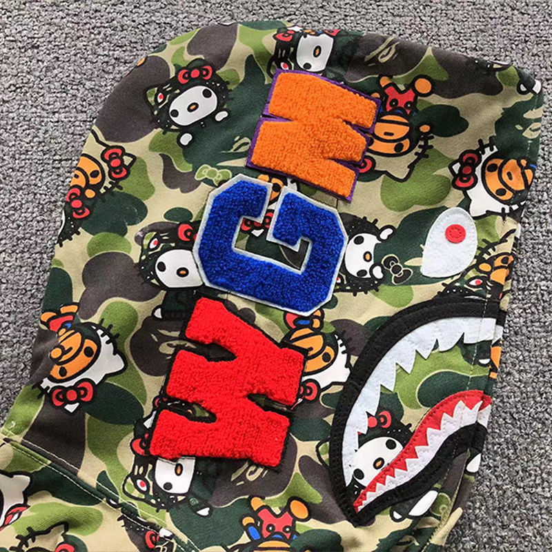 BAPE X SANRIO Hello Kitty Milo ABC Camo Shark Full Zip Hoodie
