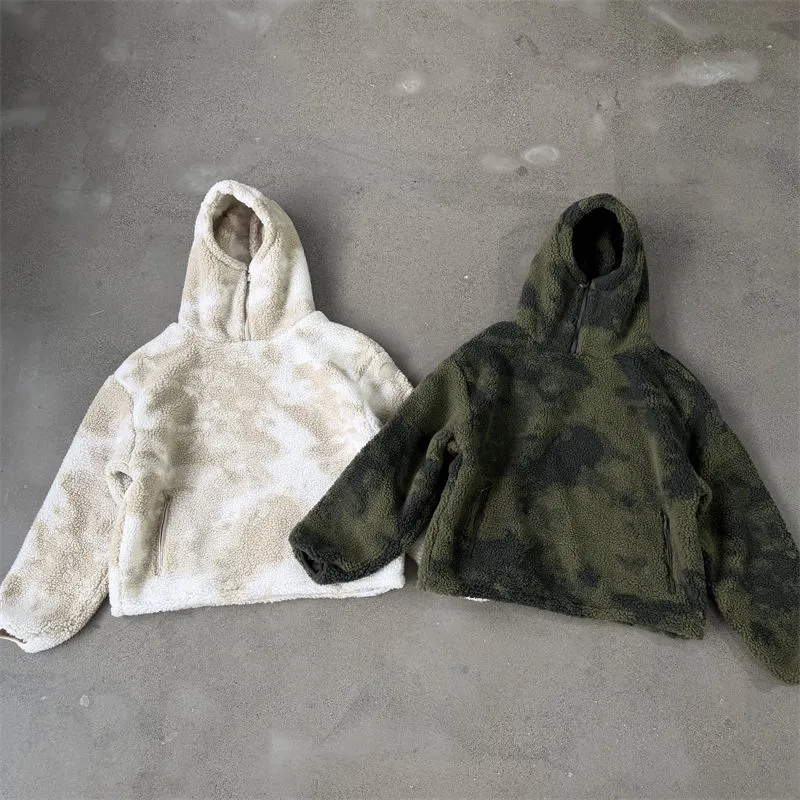 Beige and olive Mertra Ninja Fleece pullovers showing camouflage pile texture