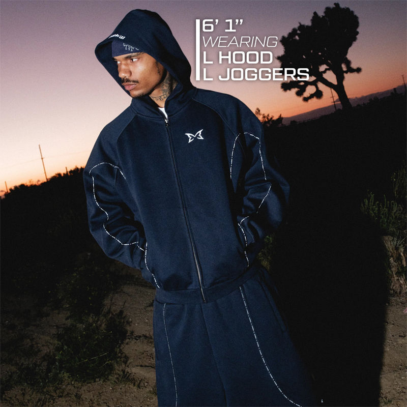 Mertra Piping Hoodie and Joggers Navy Wearing Effect