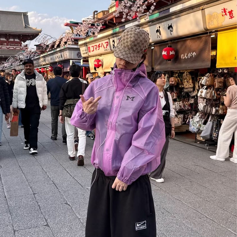 Mertra Translucent Jacket Purple Wearing Effect