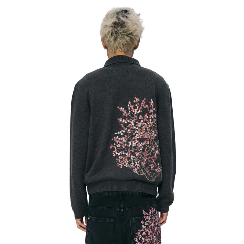 Derschutze Blossom V2 Polo Zip Knit Grey Wearing Effect
