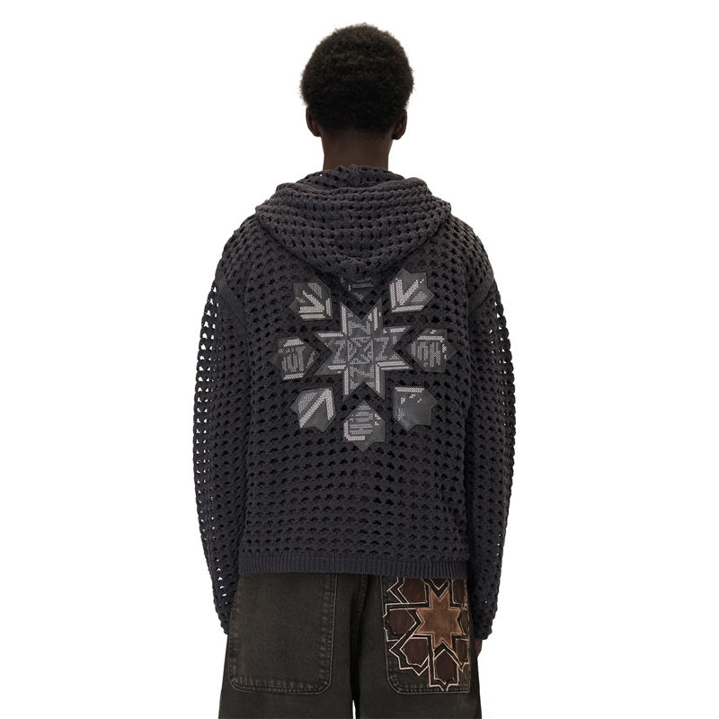 Derschutze Aziza Crochet Zip Up Anthracite Wearing Effect