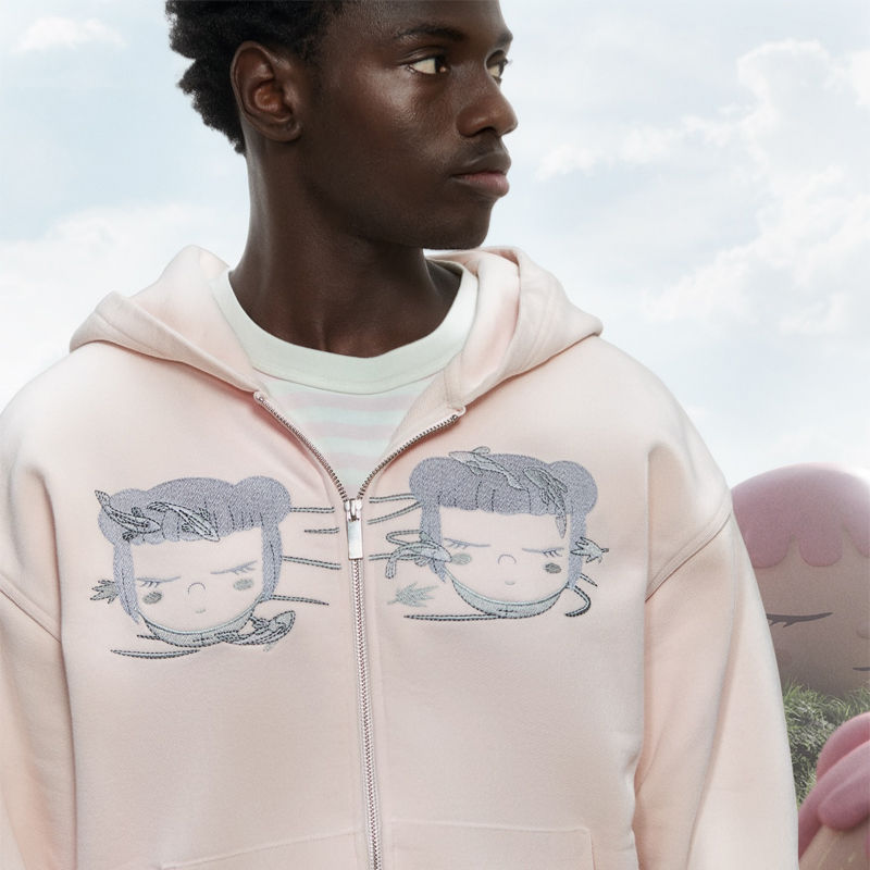 Derschutze Koi Zip Up Hoodie Pink Wearing Effect