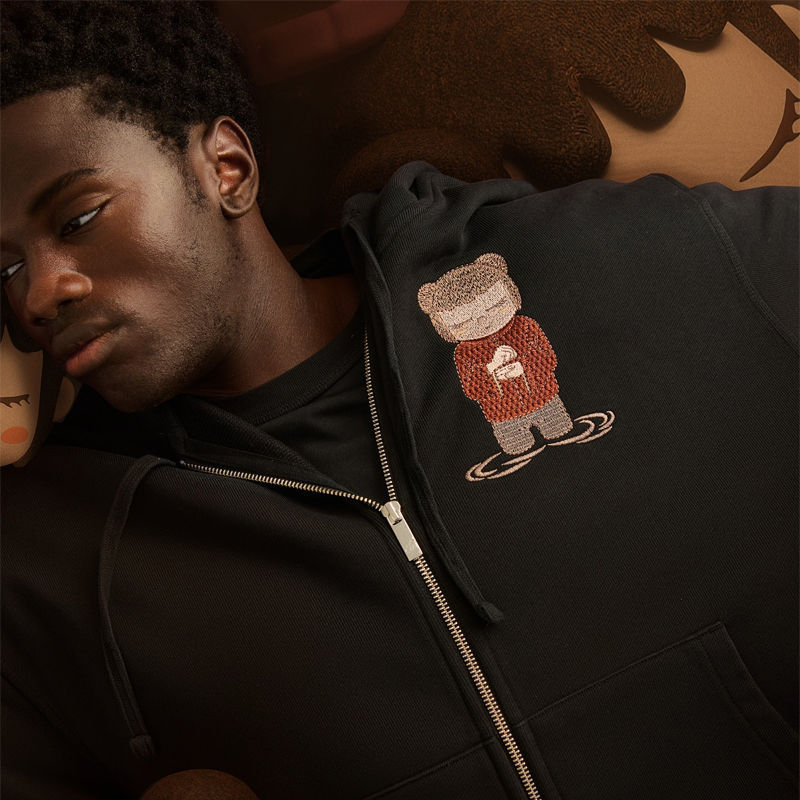 Derschutze Koi Zip Up Hoodie Black Wearing Effect
