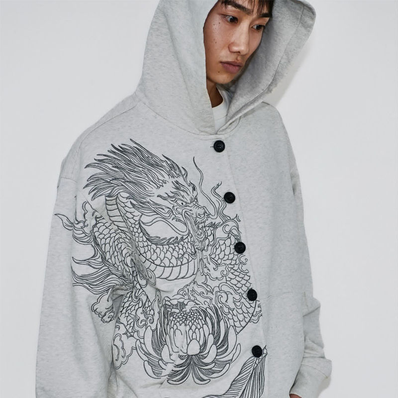 Derschutze Yakuza V2 Button Up Hoodie Wearing Effect