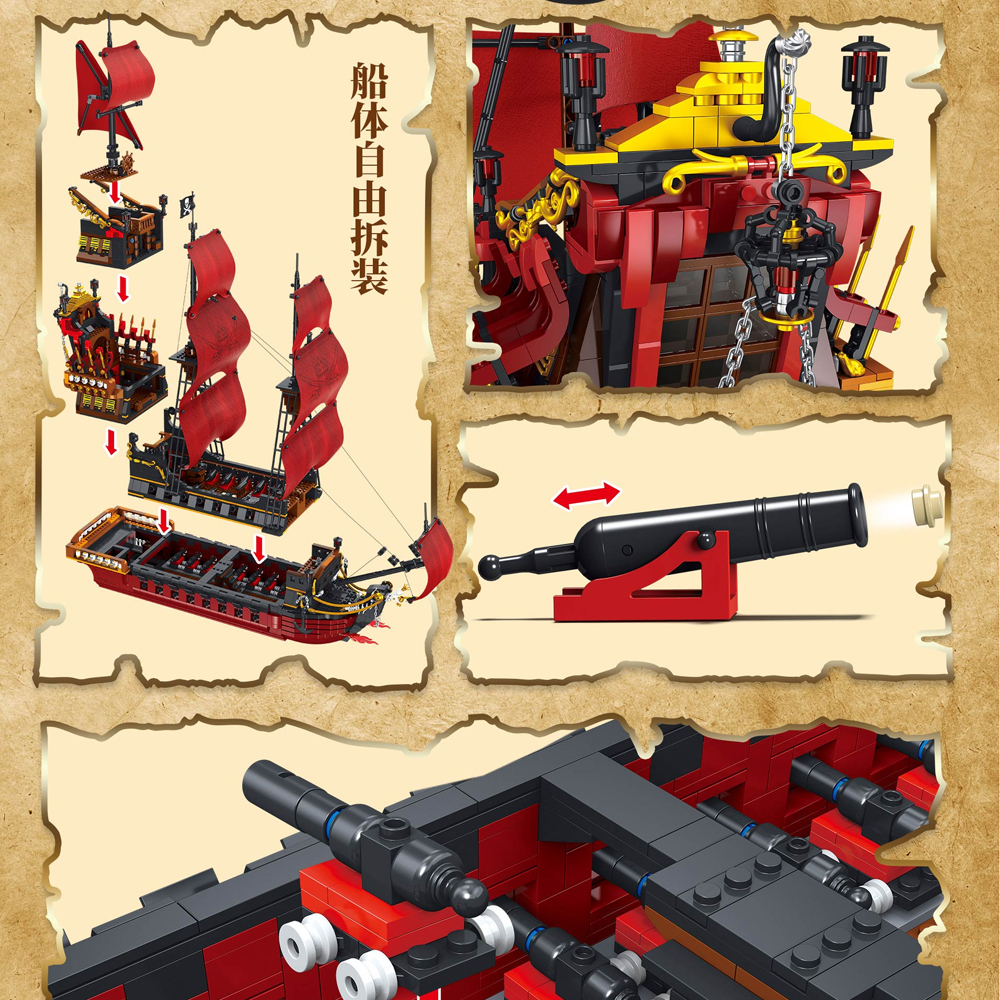 DK Pirates Of The Caribbean Queen Anne's Revenge 3694Pcs Moc Model Modular Building Blocks Bricks Toys DK6002