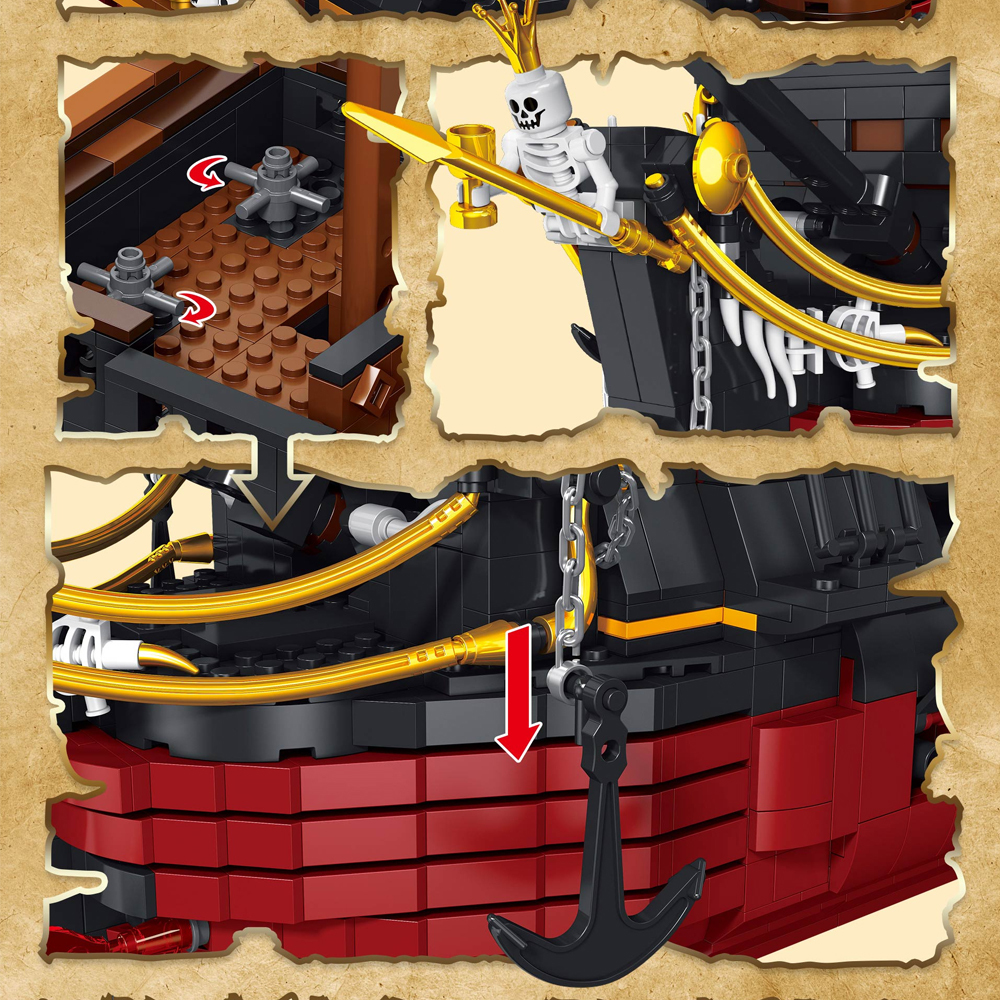 DK Pirates Of The Caribbean Queen Anne's Revenge 3694Pcs Moc Model Modular Building Blocks Bricks Toys DK6002