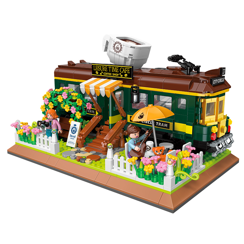 Mini Blocks ZheGao Creator Expert Street View Train Coffee House 1081Pcs Moc Model Modular Building Blocks Bricks Toys DZ6002