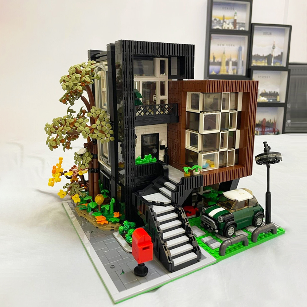 Xmork Creator Expert Street View Modern Villa 3300Pcs Moc Model Modular Building Blocks Bricks Toys 10205