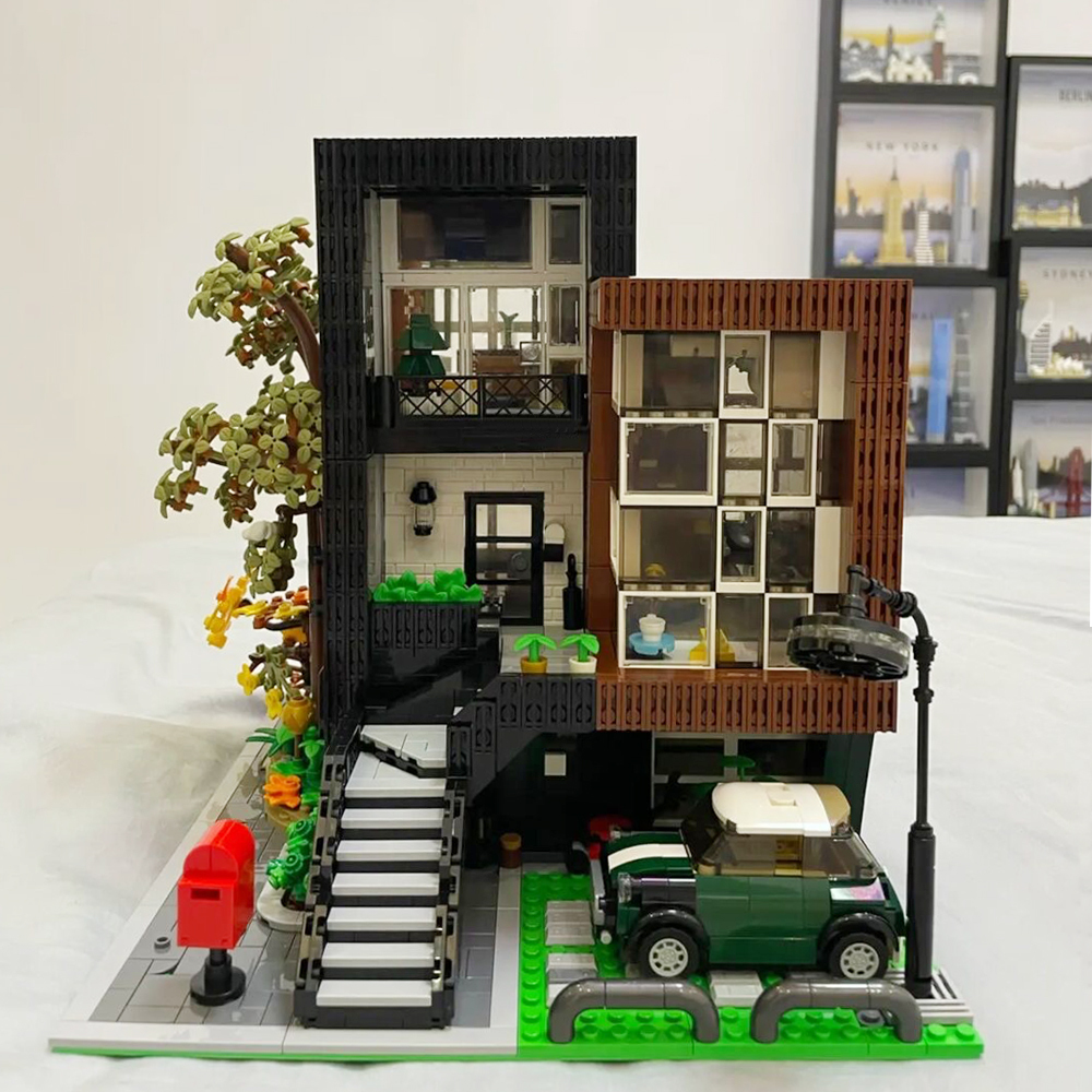 Xmork Creator Expert Street View Modern Villa 3300Pcs Moc Model Modular Building Blocks Bricks Toys 10205