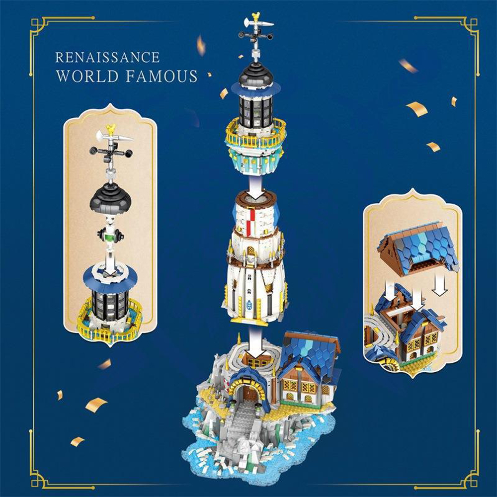 Reobrix Creator Expert Street View European Lighthouse 3228Pcs With Lights Moc Model Modular Building Blocks Bricks Toys 66028