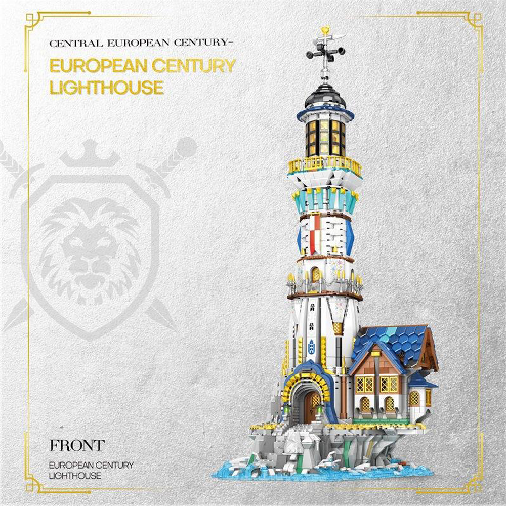 Reobrix Creator Expert Street View European Lighthouse 3228Pcs With Lights Moc Model Modular Building Blocks Bricks Toys 66028