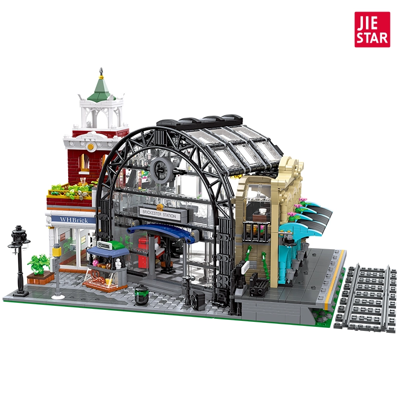 Jiestar Creator Expert Street View The Meeting Point of Train Station 2720Pcs Moc Model Modular Building Blocks Bricks Toys 89154