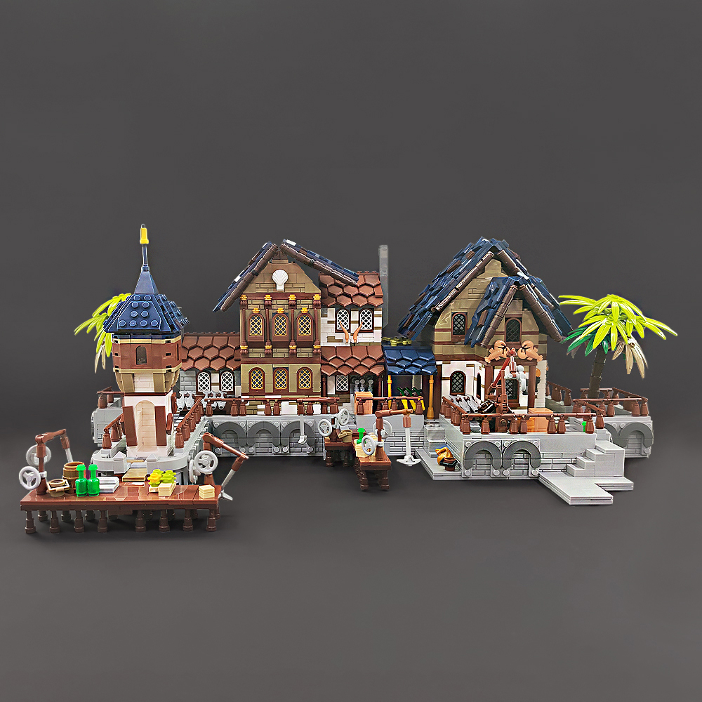 Jiestar Creator Expert Medieval Harbor 2979Pcs With Lights Moc Model Modualr Building Blocks Bricks Toys 89152