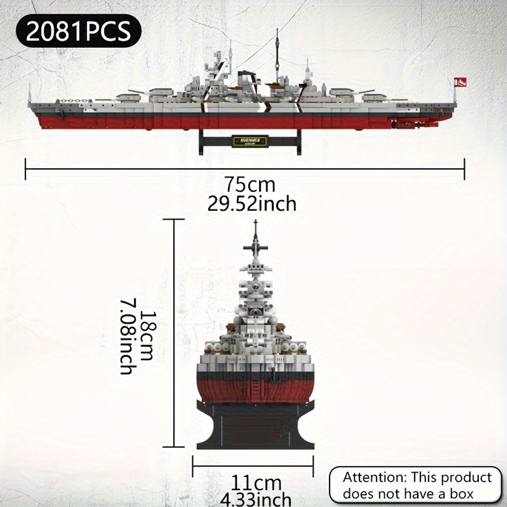 KMS Bismarck Battleship Building Kit 2073PCS Building Blocks Toys Set Home Decor Perfect New Year Christmas Birthday Gifts For Friends
